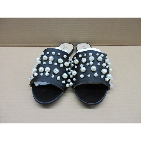 Like new-The Fix Faris Flat Slide Slipper With Pearls Black Satin Size 10 - Picture 1 of 5